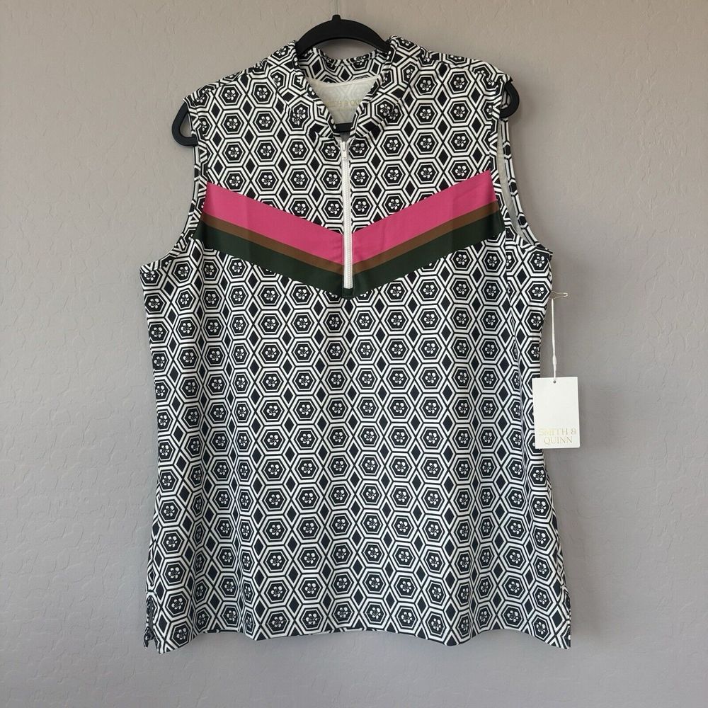 NWT Smith & Quinn XXLarge Black White‎ Chevron Sleeveless Quarter Zip Golf Top